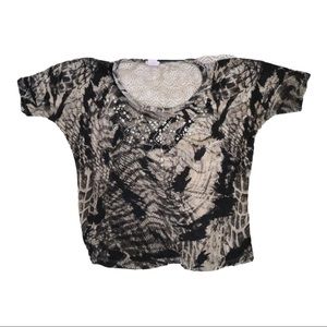 Daytrip top with jewel detail, lace back Sz M black/cream